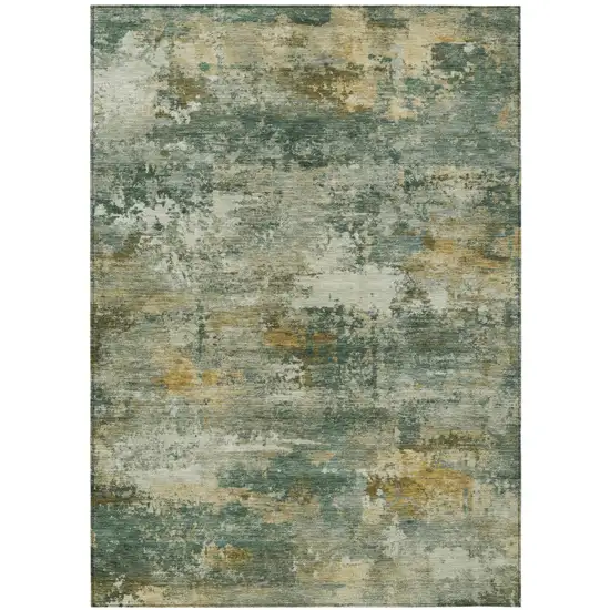 Fern Green And Gold Abstract Washable Indoor Outdoor Area Rug Photo 2