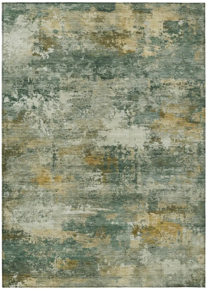 Fern Green And Gold Abstract Washable Indoor Outdoor Area Rug Photo 2