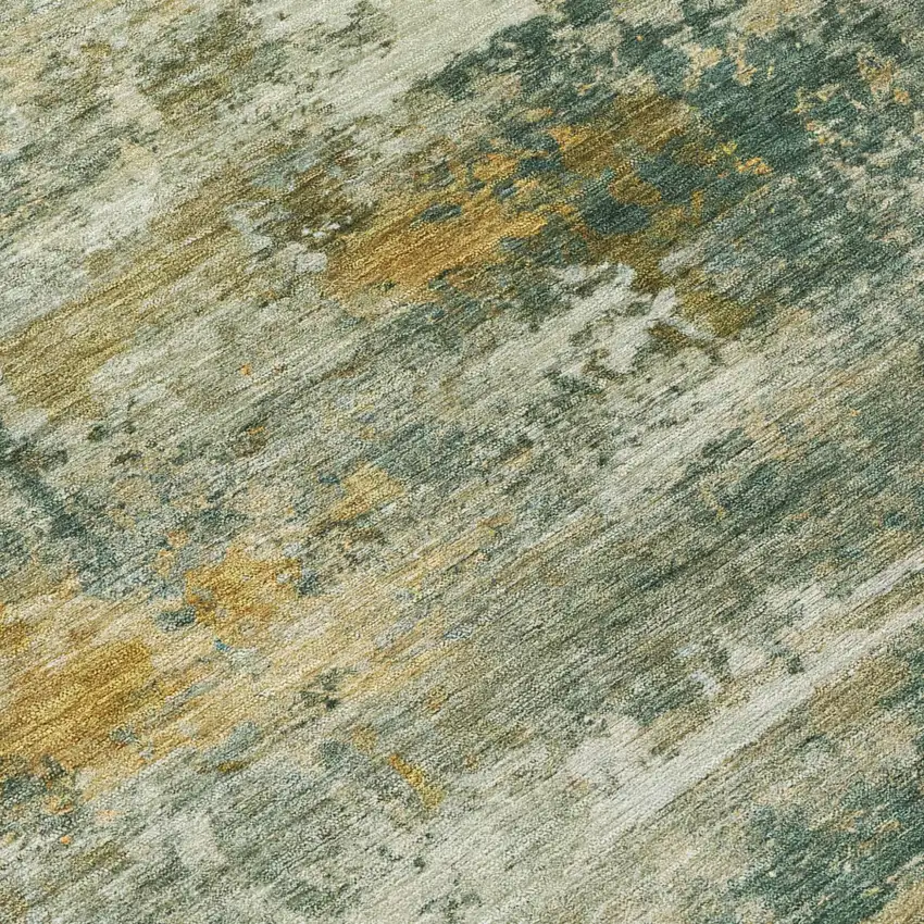Fern Green And Gold Abstract Washable Indoor Outdoor Area Rug Photo 1