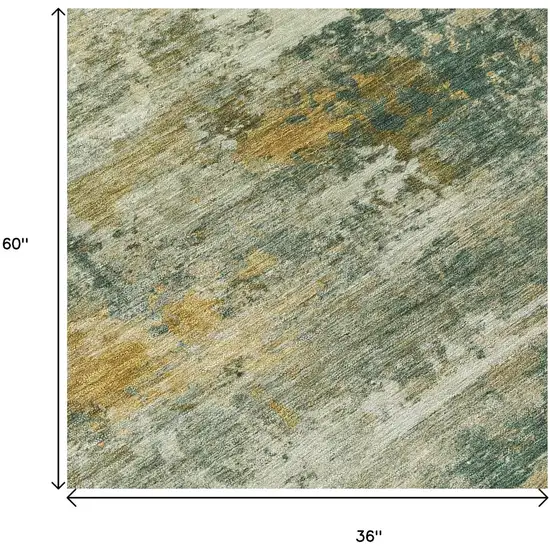 Fern Green And Gold Abstract Washable Indoor Outdoor Area Rug Photo 5