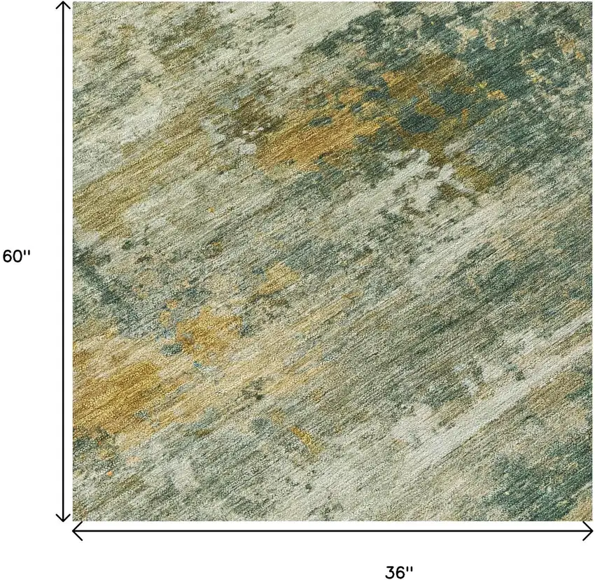 Fern Green And Gold Abstract Washable Indoor Outdoor Area Rug Photo 5