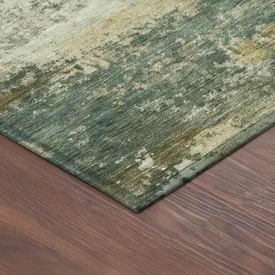 Fern Green And Gold Abstract Washable Indoor Outdoor Area Rug Photo 9