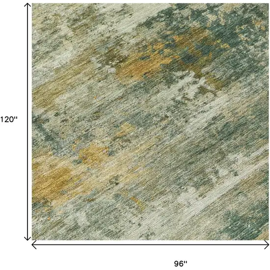 Fern Green And Gold Abstract Washable Indoor Outdoor Area Rug Photo 5