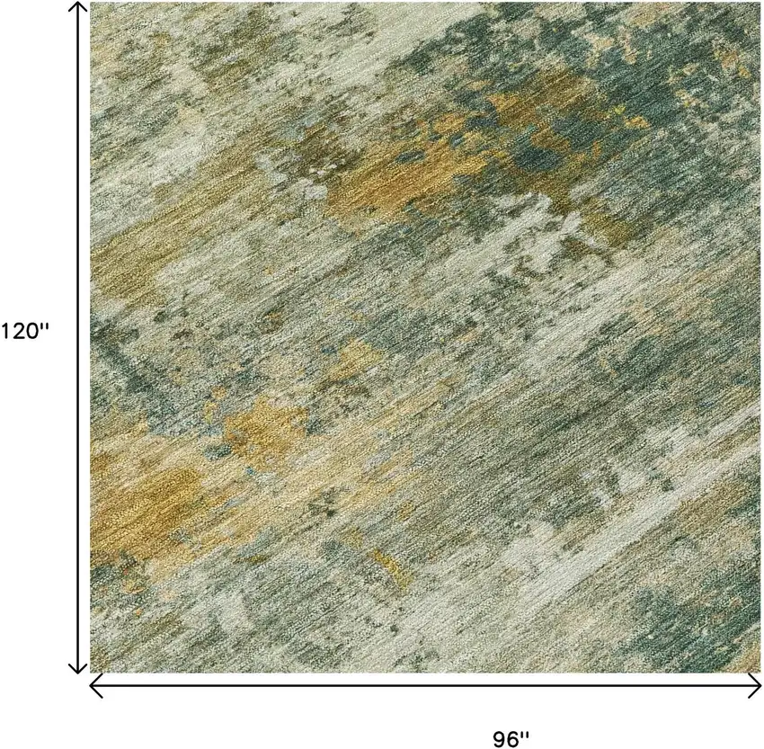 Fern Green And Gold Abstract Washable Indoor Outdoor Area Rug Photo 5