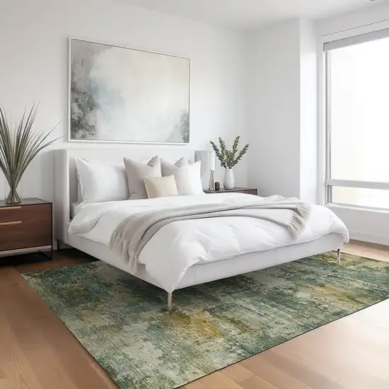 Fern Green And Gold Abstract Washable Indoor Outdoor Area Rug Photo 4