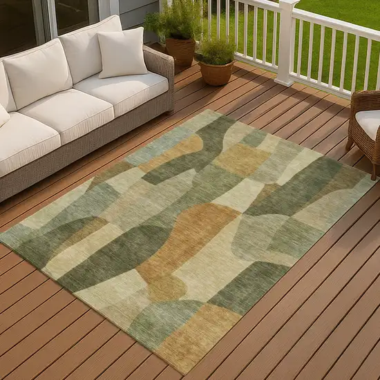 Fern Green And Gold Abstract Washable Indoor Outdoor Area Rug Photo 4