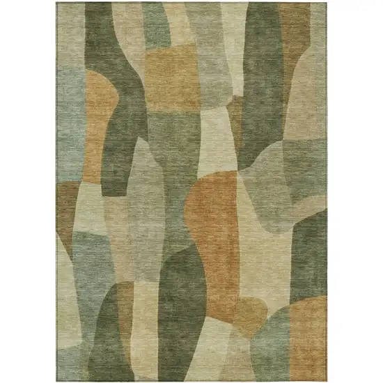 Fern Green And Gold Abstract Washable Indoor Outdoor Area Rug Photo 1