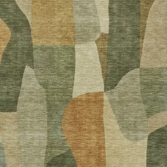 Fern Green And Gold Abstract Washable Indoor Outdoor Area Rug Photo 2