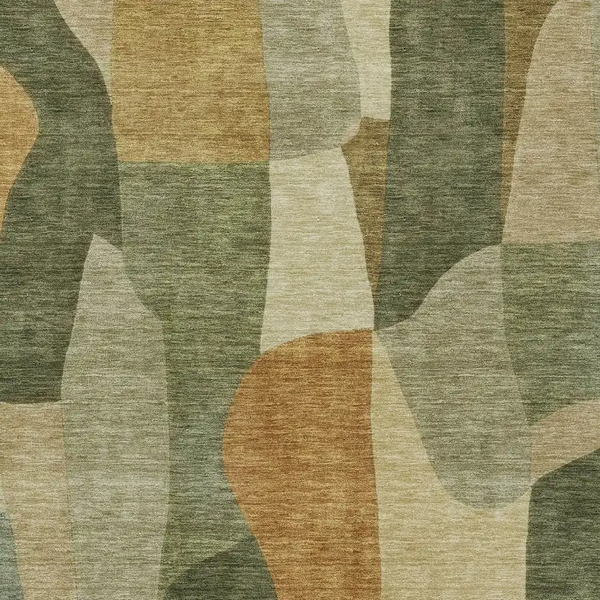 Fern Green And Gold Abstract Washable Indoor Outdoor Area Rug Photo 2