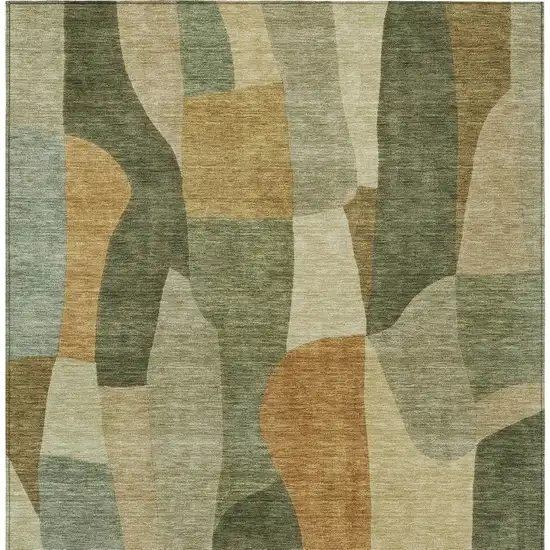 Fern Green And Gold Abstract Washable Indoor Outdoor Area Rug Photo 3