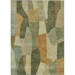 Photo of Fern Green And Gold Abstract Washable Indoor Outdoor Area Rug
