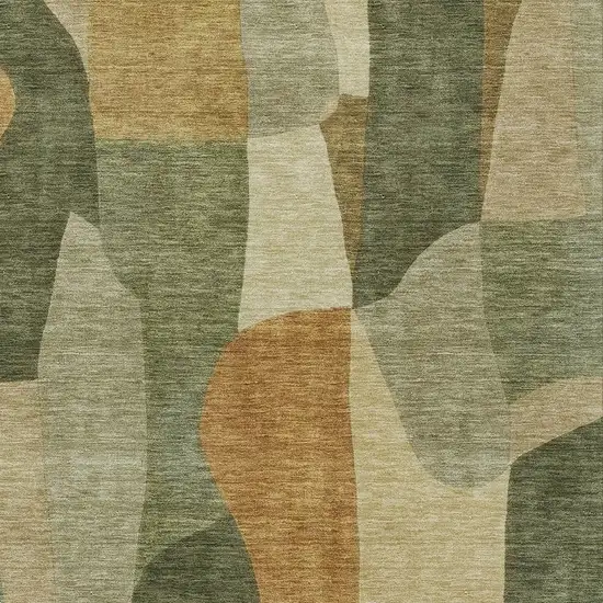 Fern Green And Gold Abstract Washable Indoor Outdoor Area Rug Photo 2