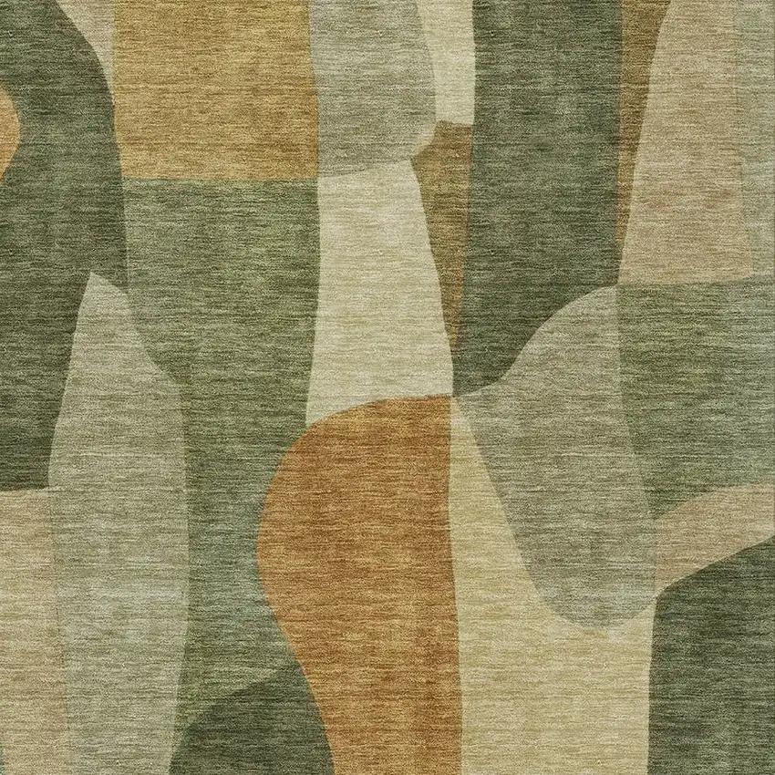 Fern Green And Gold Abstract Washable Indoor Outdoor Area Rug Photo 2