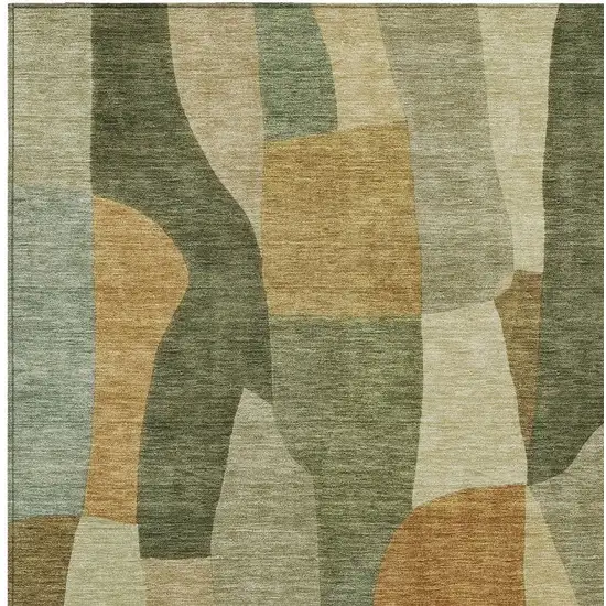 Fern Green And Gold Abstract Washable Indoor Outdoor Area Rug Photo 2