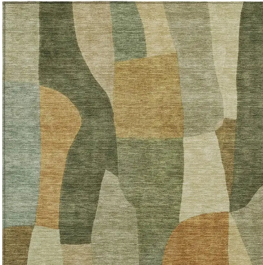 Fern Green And Gold Abstract Washable Indoor Outdoor Area Rug Photo 2