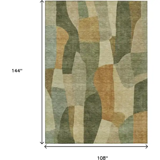 Fern Green And Gold Abstract Washable Indoor Outdoor Area Rug Photo 7