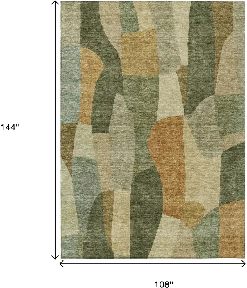 Fern Green And Gold Abstract Washable Indoor Outdoor Area Rug Photo 7