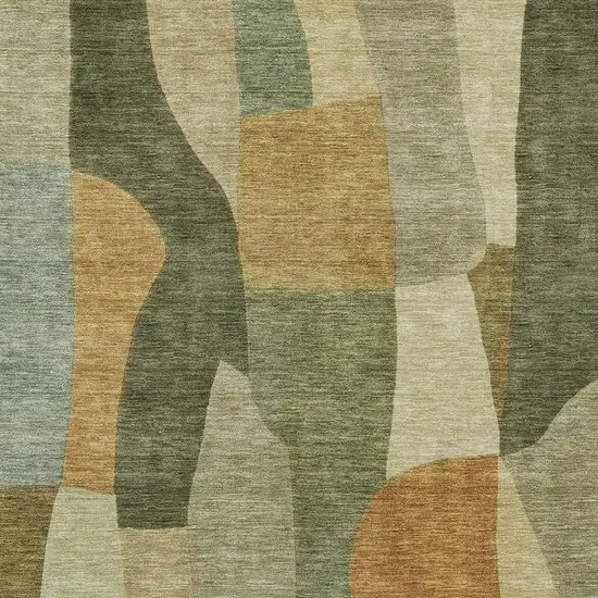 Fern Green And Gold Abstract Washable Indoor Outdoor Area Rug Photo 2