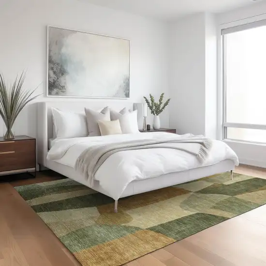 Fern Green And Gold Abstract Washable Indoor Outdoor Area Rug Photo 6