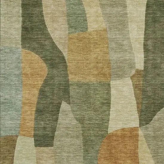 Fern Green And Gold Abstract Washable Indoor Outdoor Area Rug Photo 2
