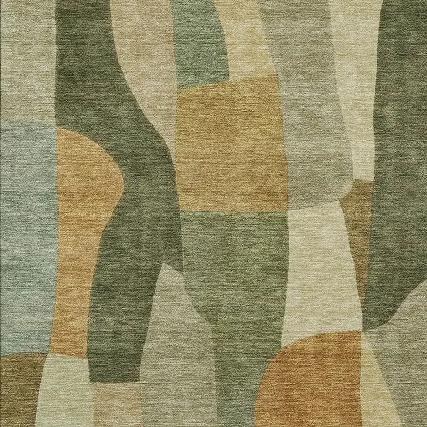 Fern Green And Gold Abstract Washable Indoor Outdoor Area Rug Photo 2