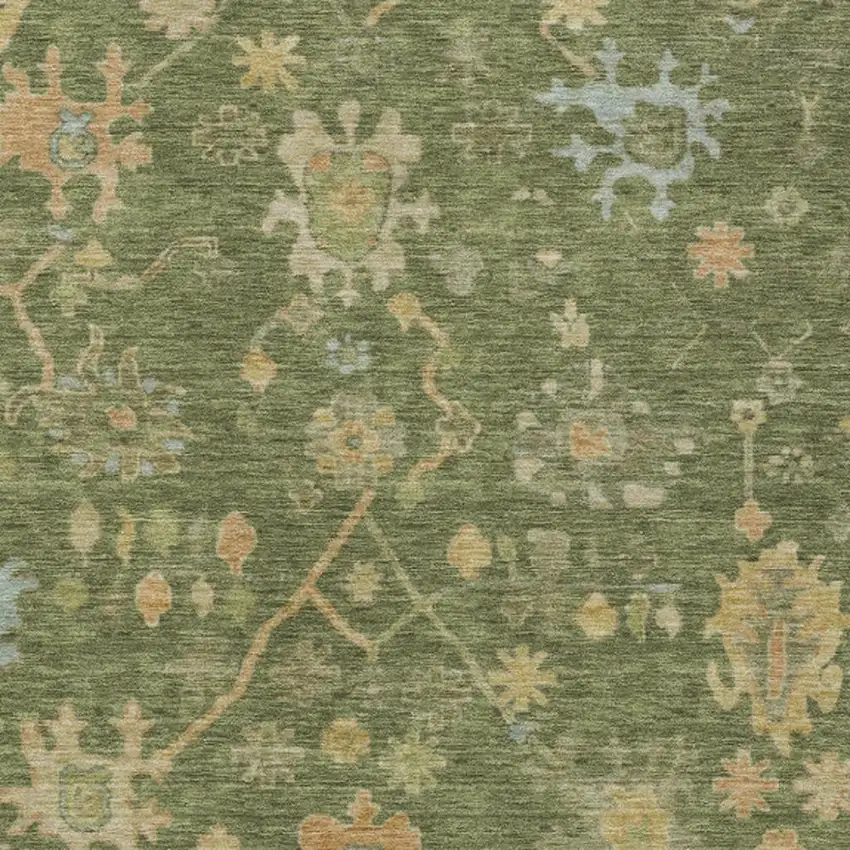 Fern Green And Gold Floral Washable Indoor Outdoor Area Rug Photo 3