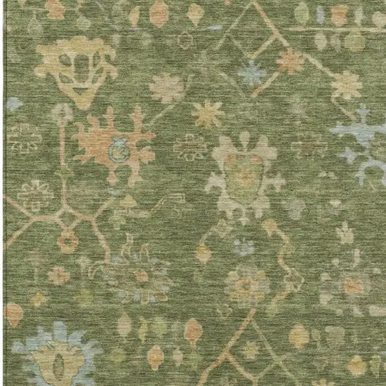 Fern Green And Gold Floral Washable Indoor Outdoor Area Rug Photo 9