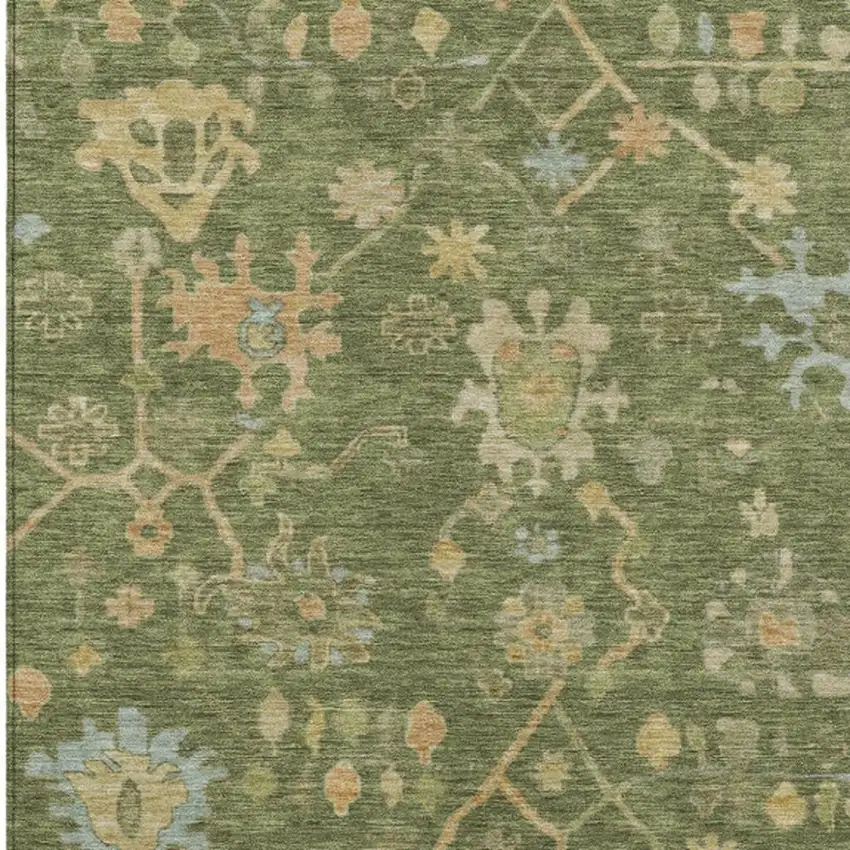 Fern Green And Gold Floral Washable Indoor Outdoor Area Rug Photo 9