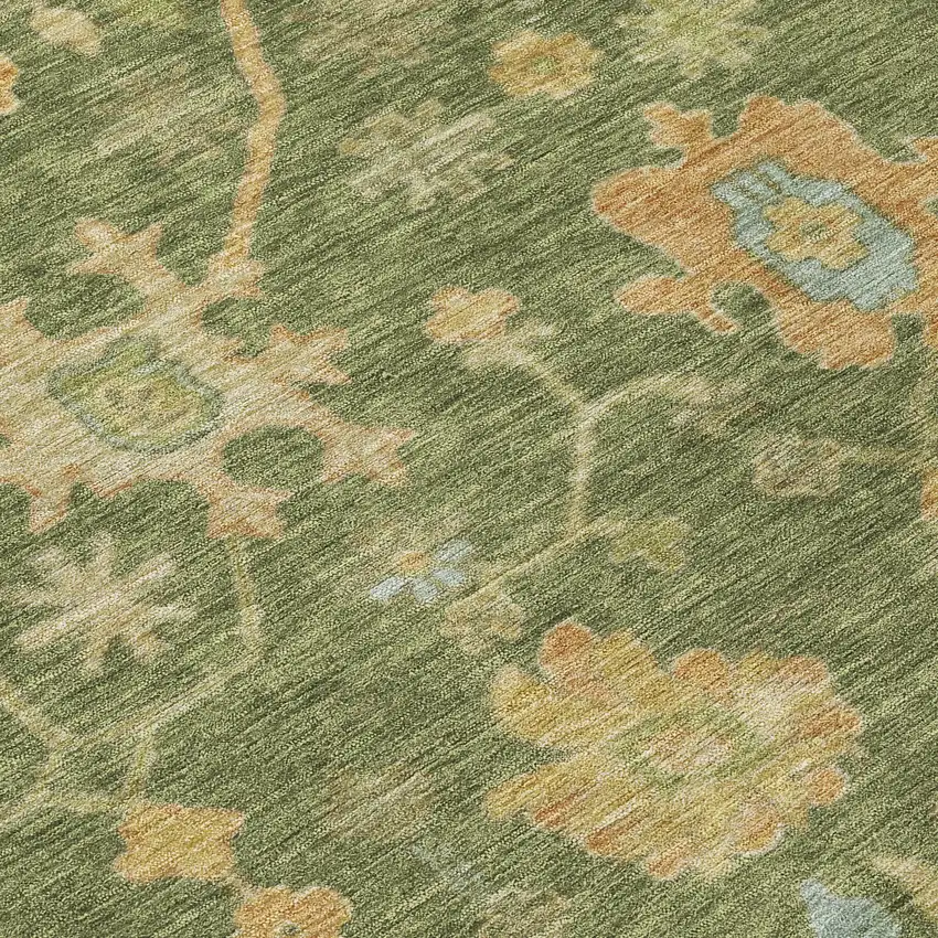 Fern Green And Gold Floral Washable Indoor Outdoor Area Rug Photo 8