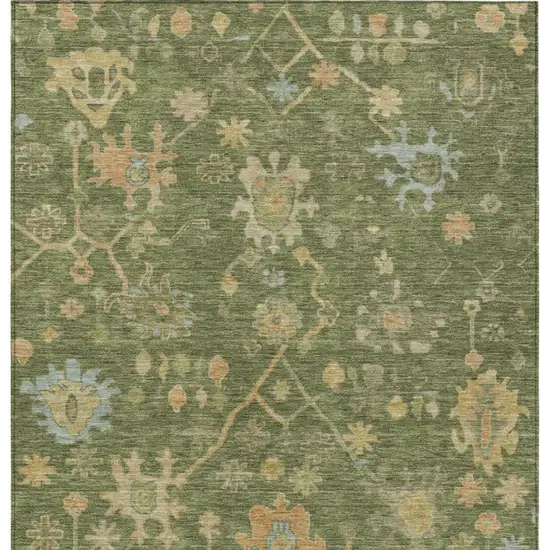 Fern Green And Gold Floral Washable Indoor Outdoor Area Rug Photo 6