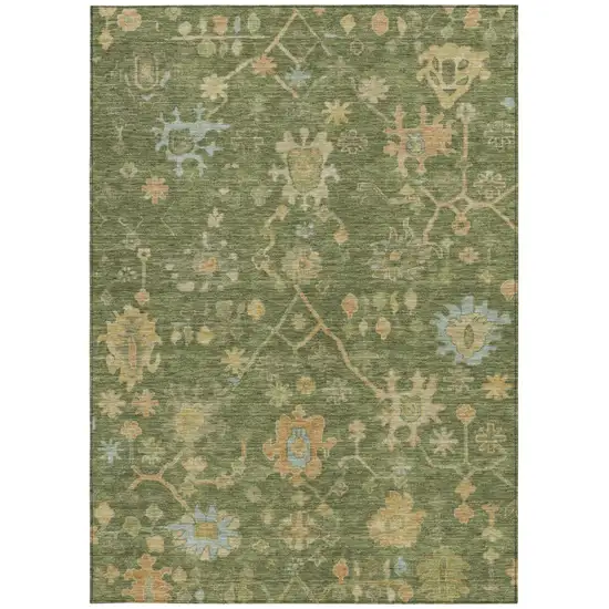 Fern Green And Gold Floral Washable Indoor Outdoor Area Rug Photo 4