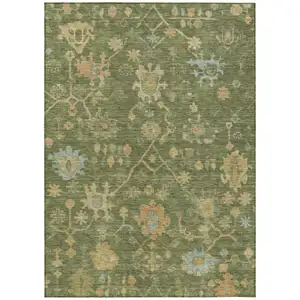 Photo of Fern Green And Gold Floral Washable Indoor Outdoor Area Rug