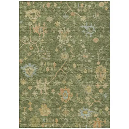 Fern Green And Gold Floral Washable Indoor Outdoor Area Rug Photo 1