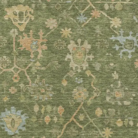 Fern Green And Gold Floral Washable Indoor Outdoor Area Rug Photo 4