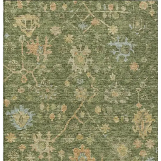 Fern Green And Gold Floral Washable Indoor Outdoor Area Rug Photo 4
