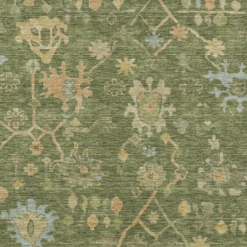 Fern Green And Gold Floral Washable Indoor Outdoor Area Rug Photo 3