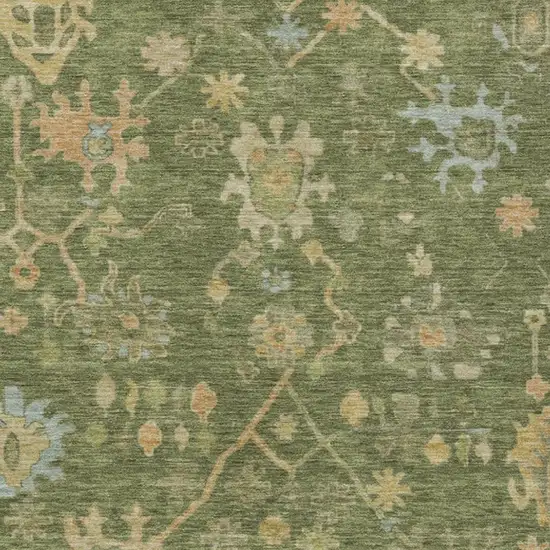 Fern Green And Gold Floral Washable Indoor Outdoor Area Rug Photo 3