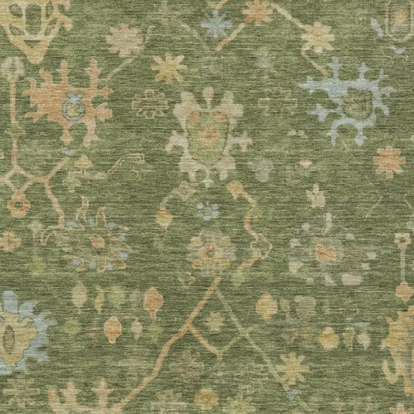 Fern Green And Gold Floral Washable Indoor Outdoor Area Rug Photo 3