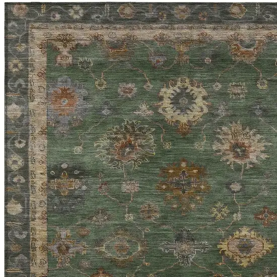 Fern Green And Gold Floral Washable Indoor Outdoor Area Rug Photo 4