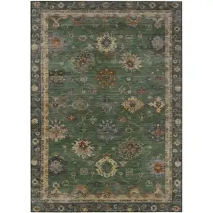 Photo of Fern Green And Gold Floral Washable Indoor Outdoor Area Rug