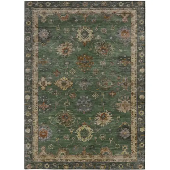 Fern Green And Gold Floral Washable Indoor Outdoor Area Rug Photo 3