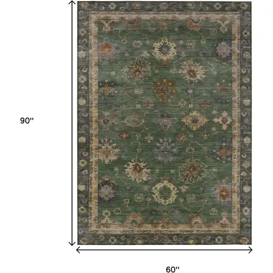 Fern Green And Gold Floral Washable Indoor Outdoor Area Rug Photo 9