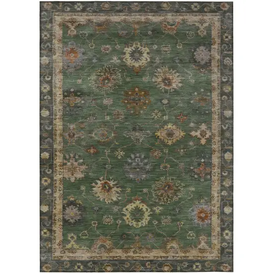 Fern Green And Gold Floral Washable Indoor Outdoor Area Rug Photo 1
