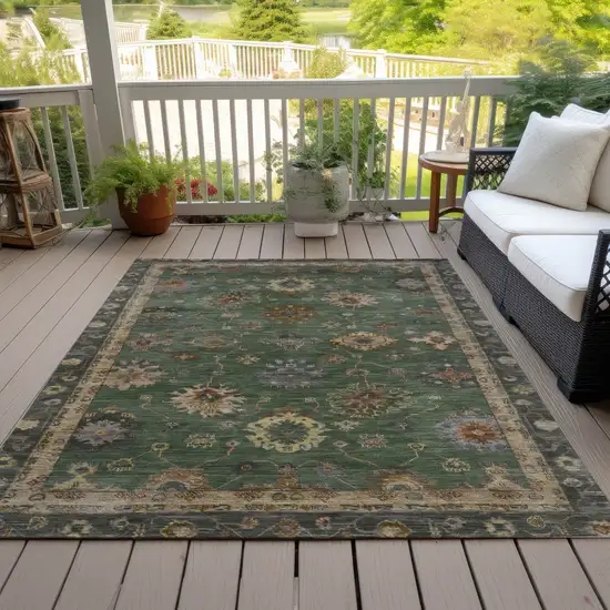 Fern Green And Gold Floral Washable Indoor Outdoor Area Rug Photo 7
