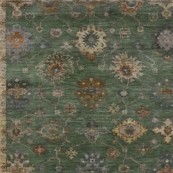 Fern Green And Gold Floral Washable Indoor Outdoor Area Rug Photo 2