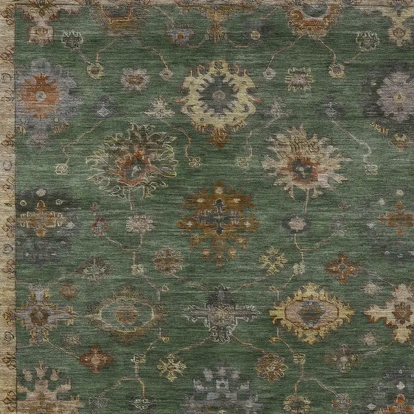 Fern Green And Gold Floral Washable Indoor Outdoor Area Rug Photo 8