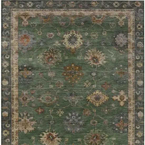 Fern Green And Gold Floral Washable Indoor Outdoor Area Rug Photo 5