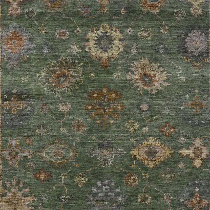 Fern Green And Gold Floral Washable Indoor Outdoor Area Rug Photo 3