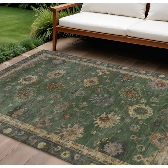 Fern Green And Gold Floral Washable Indoor Outdoor Area Rug Photo 1