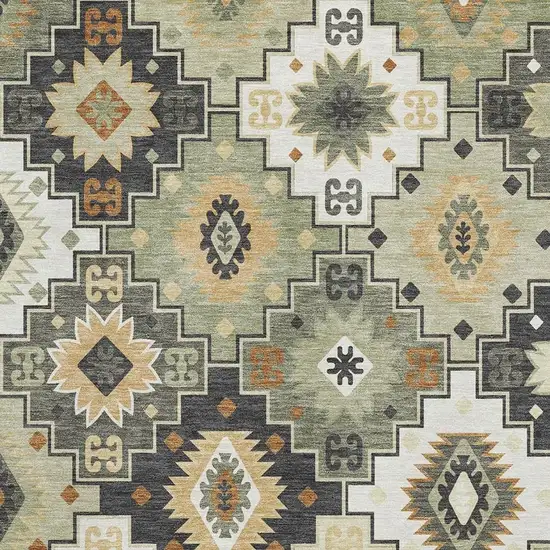 Fern Green And Gold Geometric Washable Area Rug With UV Protection Photo 3